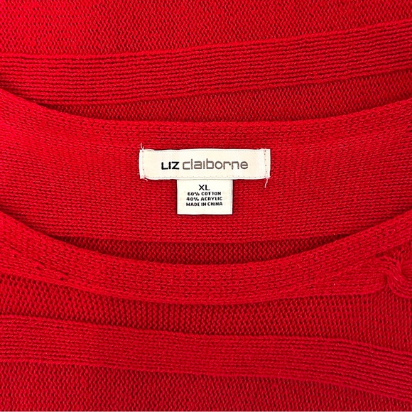 SOLD 🛍️ Liz Claiborne Women’s Cotton Solid Red Abstract Rib-Knit Sweater Tunic - Picture 8 of 8